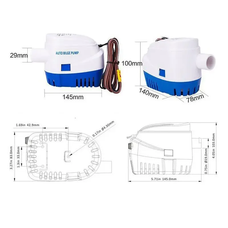 Automatic Boat Submersible Bilge Water Pump DC 12V 24V Electric Marine Pump Small  750GPH Yacht Boat Motor Seaplane