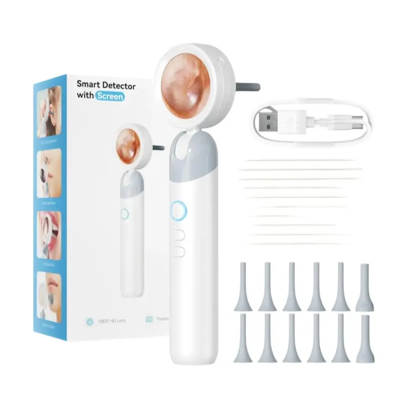 Câmera visual para ouvido, 1080p, verificação da boca, 2m pixels, limpador de cera de ouvido, câmera para orelhas, nariz, suporte para pele 90 ° Cabeças giratórias