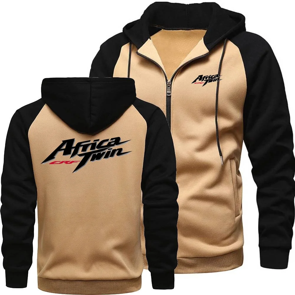 Moletom masculino áfrica twin crf jaqueta masculina topos contraste raglan manga casaco com capuz masculino zíper hoodies sportwear