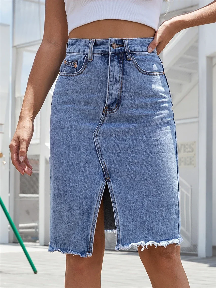 2024 Temperament Fashion Solid Color Denim Skirt Women's Clothing Spring Casual All-match High Waist Spliced Skirts for Female