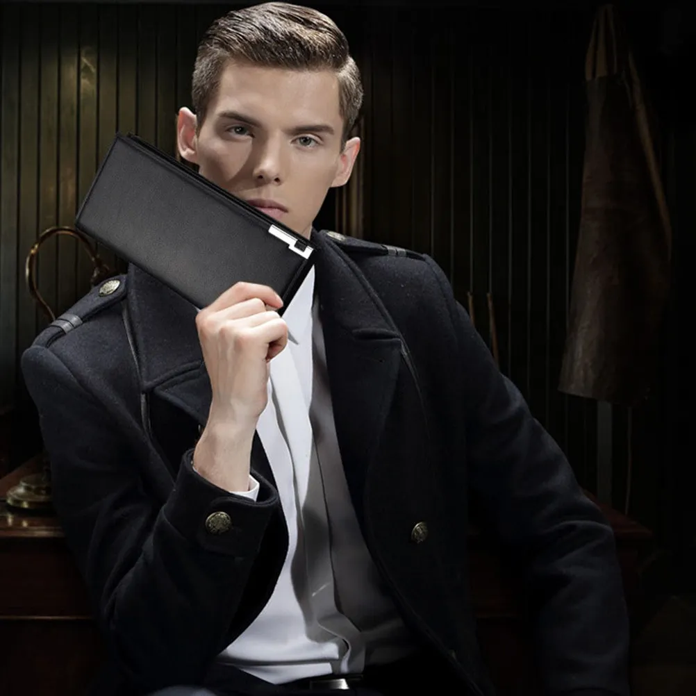 

Men Wallet Long PU Classic Design Large Capacity Soft Touch Male Purse Money Coin Storage Stylish Fashionable Black