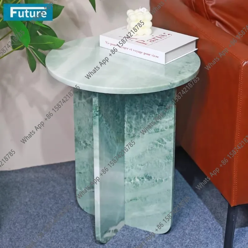 C Light Luxury Natural Blue Veined Marble Table Living Room Sofa Small Side Table Artistic Sense Design Round Shape Tea Table