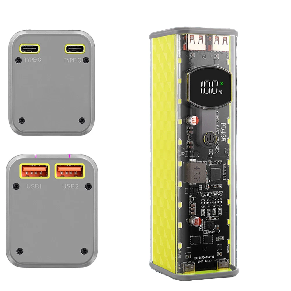 1pc Transparent Solder-Free Bank Case For 8x18650 Batteries 22.5W 45W Fast Charging Portable DIY Shell With Protection