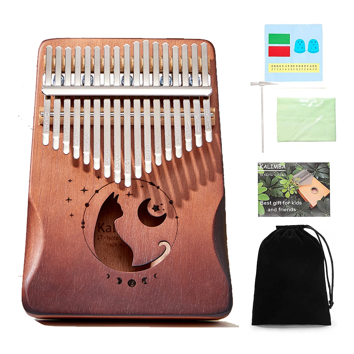 

Miwayer 17/21 Keys Kalimba Thumb Piano Moon Cat Pattern Solid Mahogany Wood Beginner Musical Instrument with Bag Tuning Kit