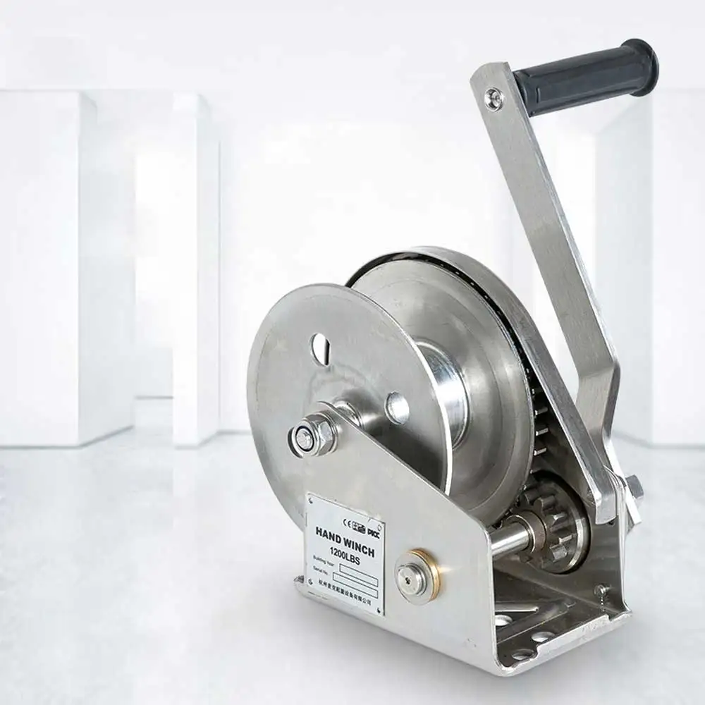 Stainless Steel Manual Winch 1200lbs 2600 Hand Cranked Winch Hoist, Bi-Directional Self-Locking Hoist