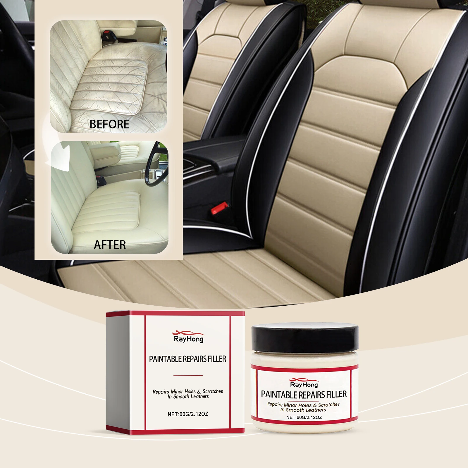 Leather Filler Paste Car Seat Scratch Repair Sofa Leather Damage Renovation Fill Holes Tears Cracks Seamless Flexible Restore