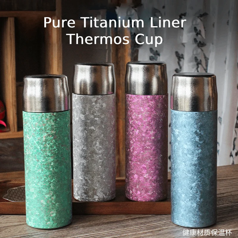 

Pure Titanium Water Bottle 500ml Insulated Travel Mug, Large Capacity Titanium Cup with Iced Design for Men Business Tea Thermos