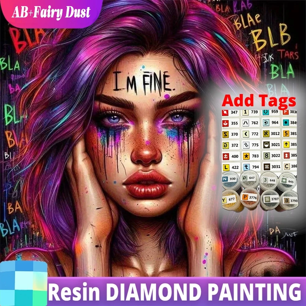 

Resin AB Fairy Dust DIY Woman Diamond Embroidery Portrait Full Square Round Painting New Arrival Mosaic Handmade Hobby