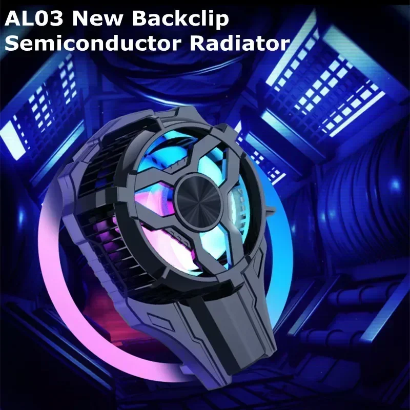 AL03 Mobile Phone Semiconductor Back-clip Cooling Fan Radiator for IPhone Android PUBG TYPE-C Game Cooler W/ RGB Light Heat Sink