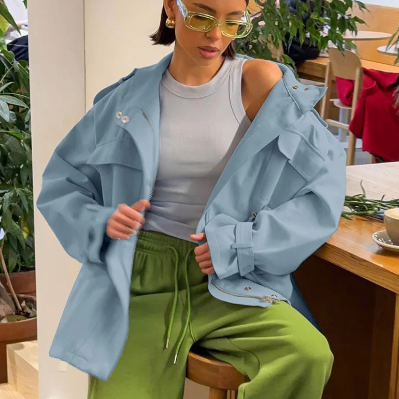 

Autumn Winter New High Collar Waist Drawstring Long Sleeve Women with Design Sense, Elegant and Fashionable Commu