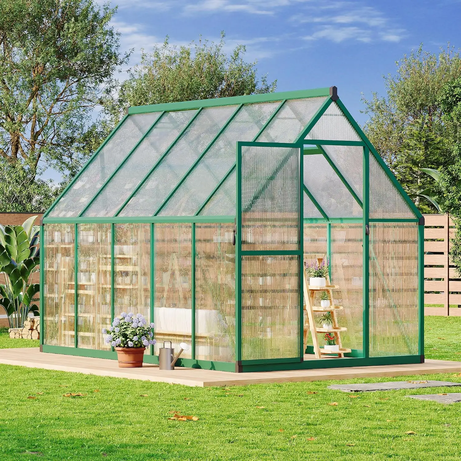 Walk-in Polycarbonate Greenhouse with Aluminum Frame & Lockable Door & Adjustable Vent for Garden Backyard Patio, Customized