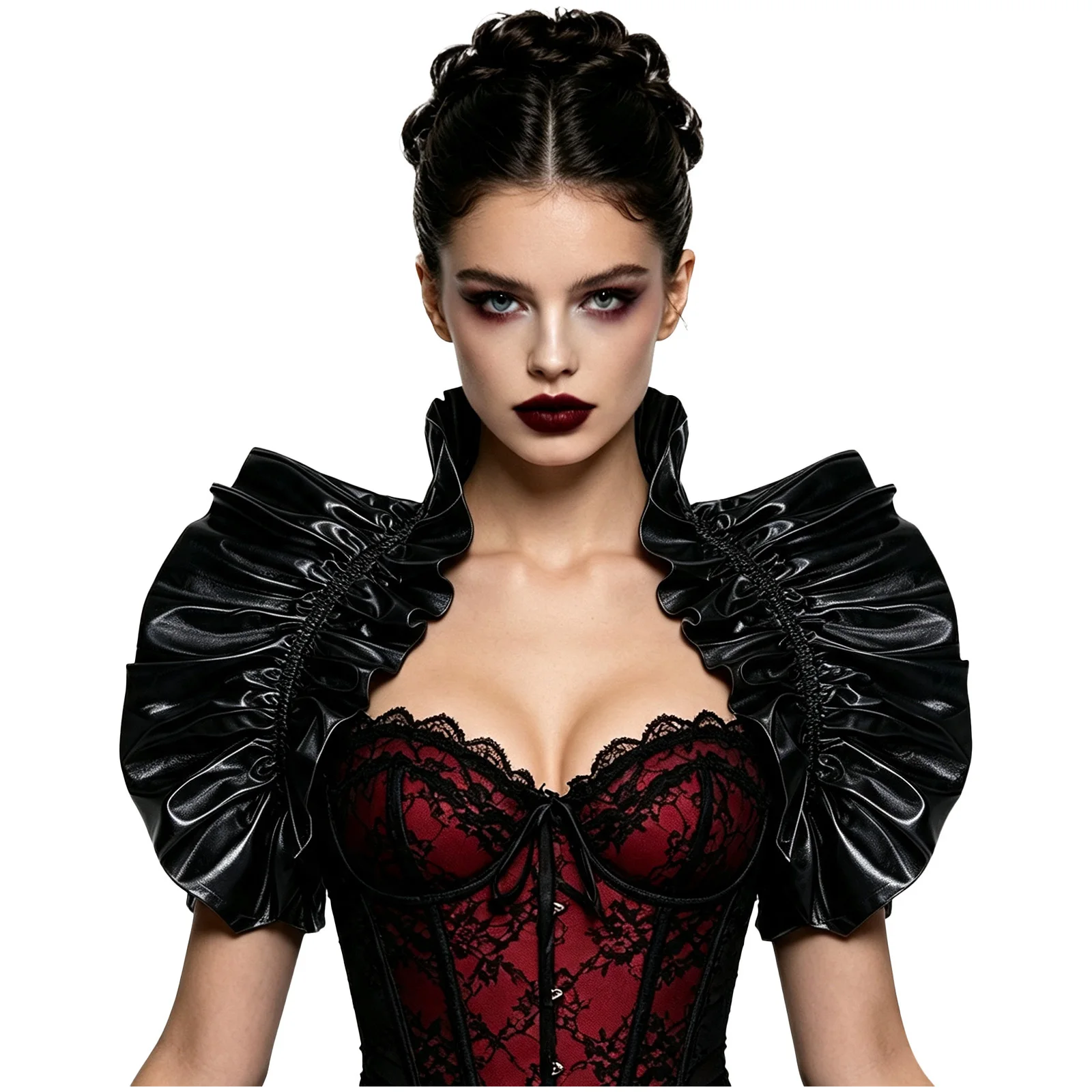 Women Shawls Dress Cape Scarf Wedding Party Shawl Turkey Witch Cosplay Halloween Snood Gothic Metallic Shiny Ruffle Bolero Shawl