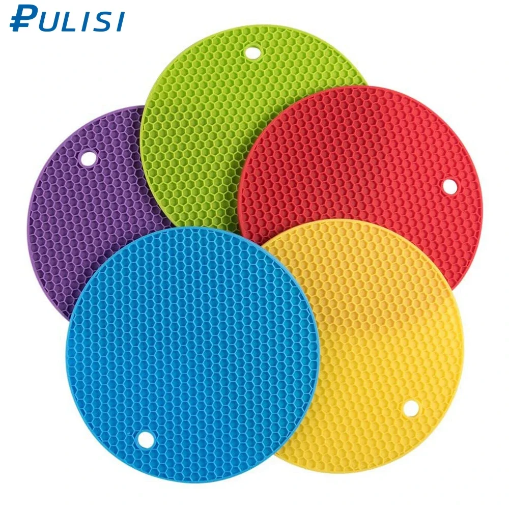 Pulisi 1pc Silicone Mats Hot Pot Holders Drying Mat Potholders Kitchen Tool Heat Resistant Non-slip Durable Silicone Trivets Mat