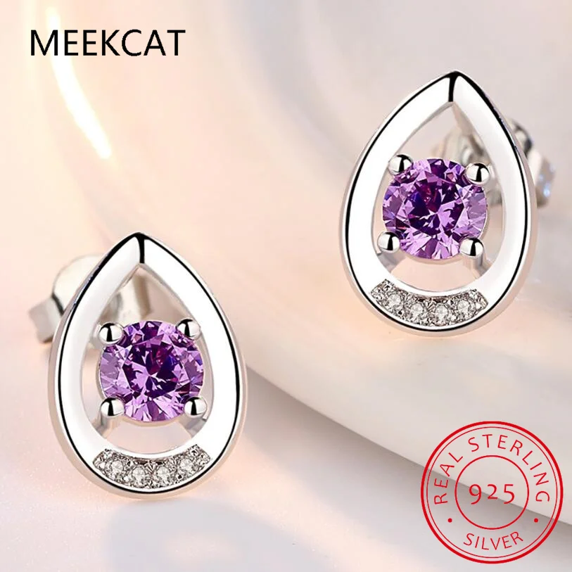 Pear Natural Purple Amethyst 925 Sterling Silver Waterdrop Stud Earring for Women Fashion Gemstone Jewelry Brincos de Prata
