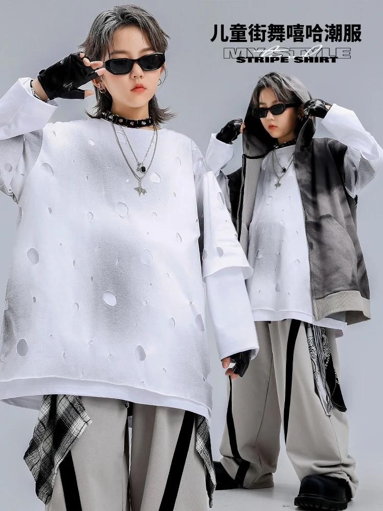 

2025 современные костюмы для джазовых танцев для мальчиков, свободные топы с капюшоном, брюки в стиле хип-хоп, уличная одежда для девочек, одежда в стиле хип-хоп DQS20769