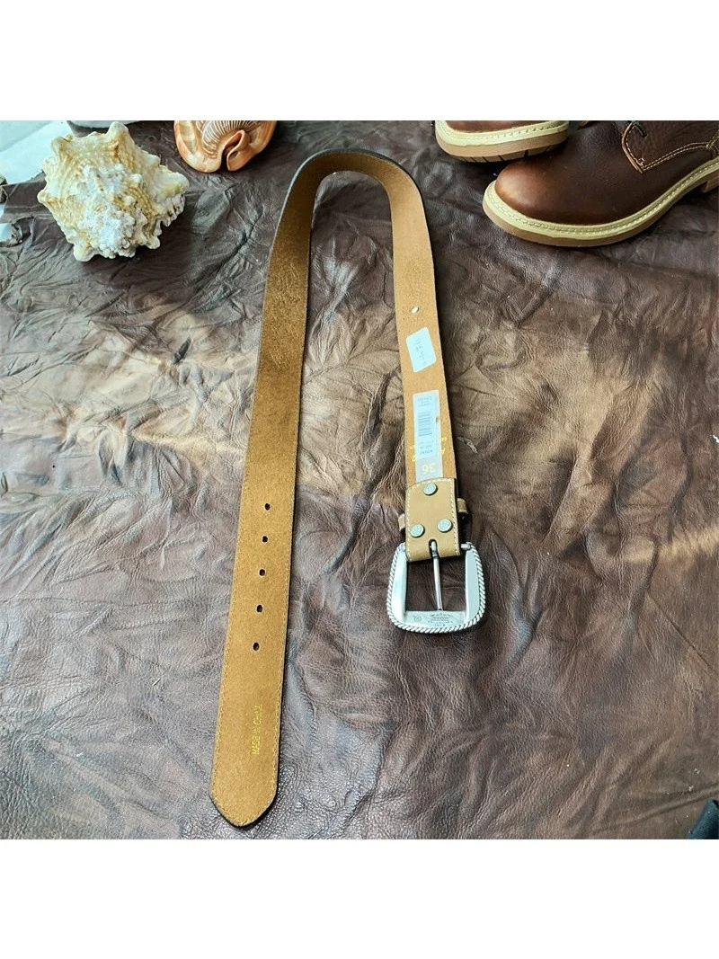 Sunny Leather Belt Floral Carving Buckle Top Layer Cowhide Genuine Leather Belt Waist Belt Metal Clasp Unisex Spring Fashion