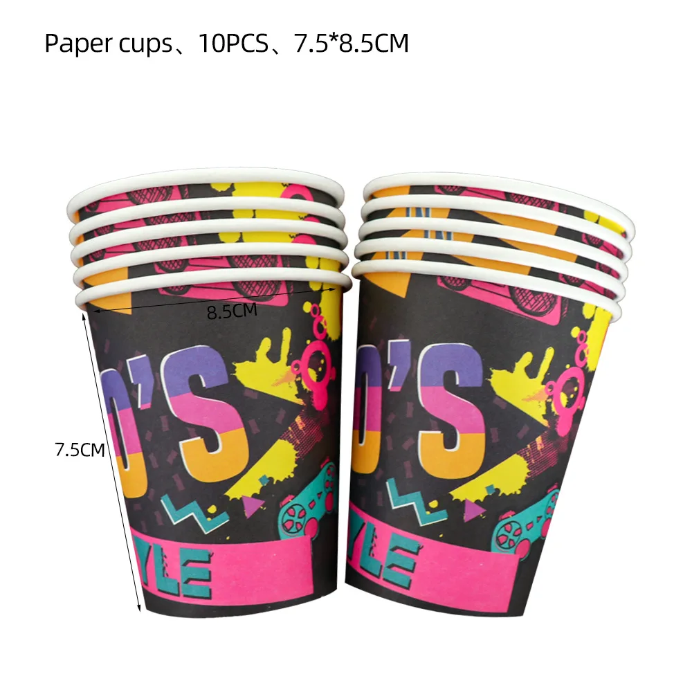 90’S Party Supplies Paper Plates Napkins Cups Plastic Cutlery 90’s Women Men Friend Birthday 90s Theme Party Table Decorations