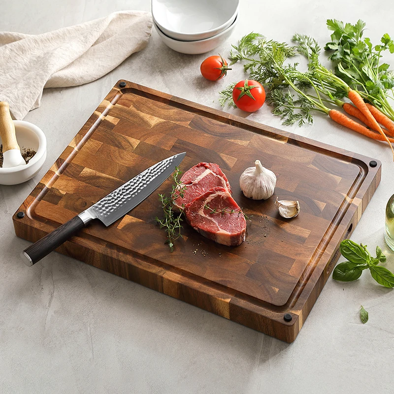 XINZUO 48.5x35.6x3.8cm XL Nature Acacia Wood Seamless Stitching End Grain Kitchen Food Chopping Wooden Cutting Board