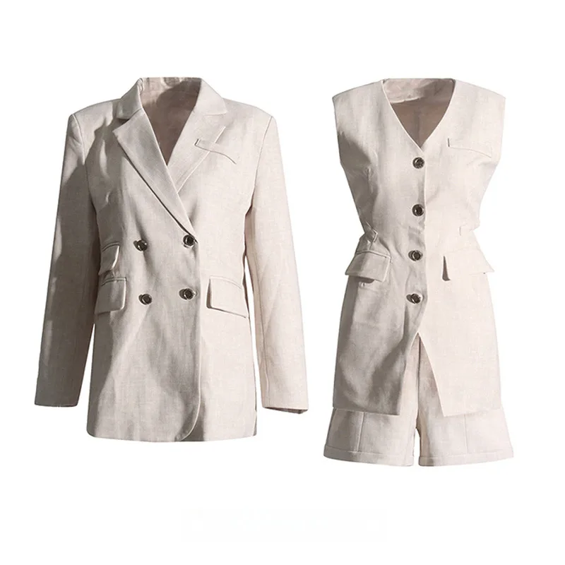

VIBE Fashion Casual Set 2025 Summer New Blazer + Slim Vest + Short Pants Set 5udt1c