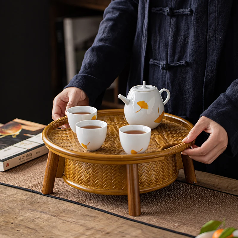 Bamboo tea set storage box dustproof portable tea tray handmade kung fu tea set