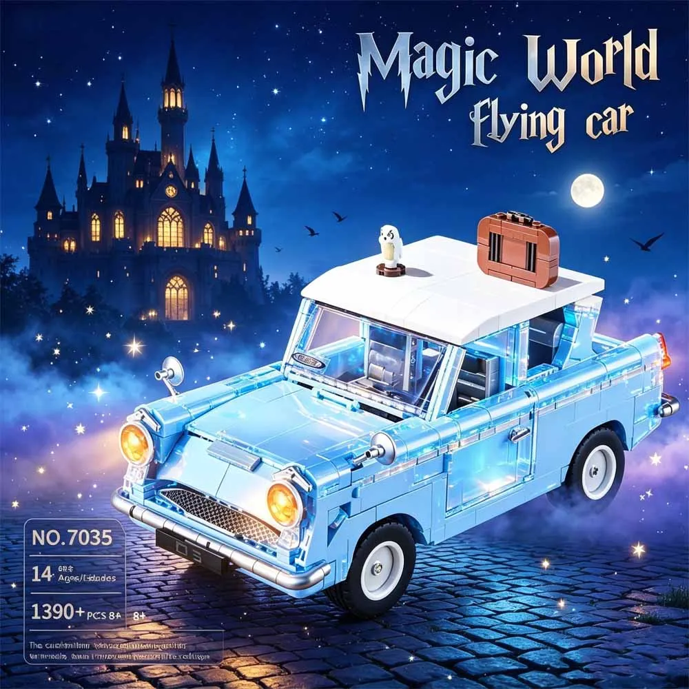 Set di mattoncini per costruire un'auto volante Magic World, 1390 pezzi, modello di auto Ford vintage, mattoncini creativi per assemblaggio, giocattolo da collezione, decorazione per la casa,