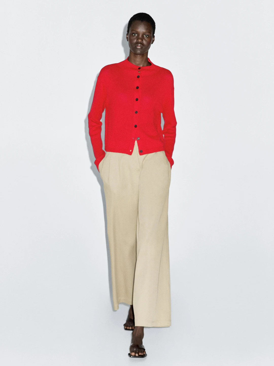 MD Women's Knitted Long Sve High Collar Cardigan Casual Sle Commute Red Aosphere Sense New Arrival Autumn Faion