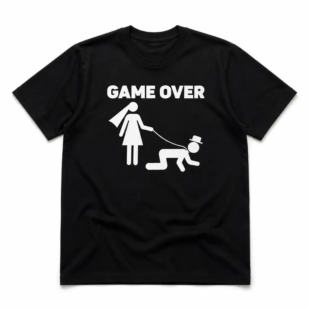Game Over Bachelorette Bride Groom Funny Bachelor Party T Shirts Casual Tees Short Sleeve Round Collar T-Shirt Pure Cotton Tops