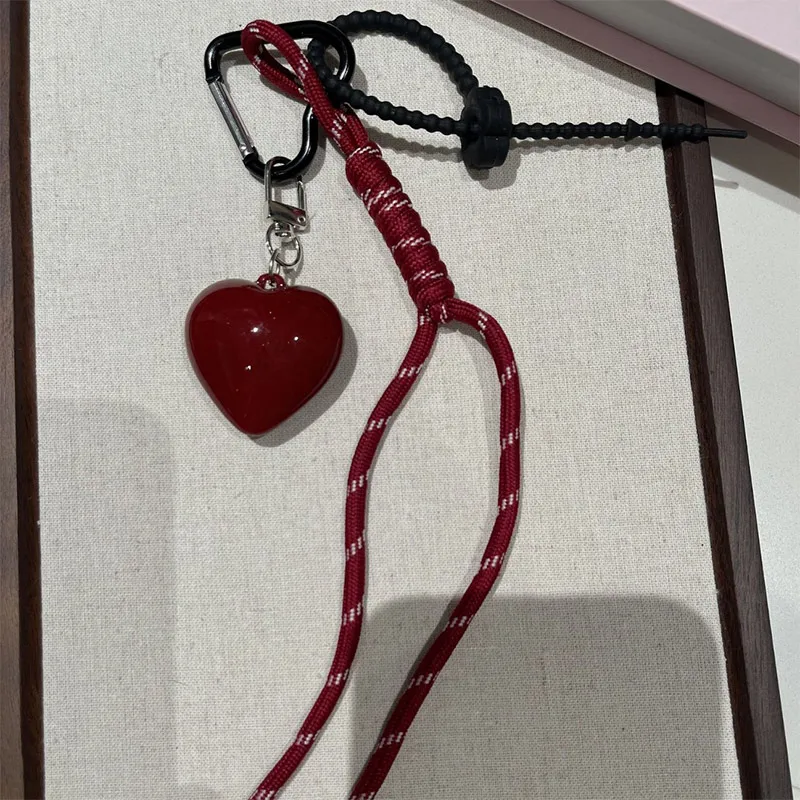 2025 New Red Heart Keychain Creative Mobile Phone Backpack Rope Pendant Acrylic Glossy Bag Decoration Accessories Friend Gifts