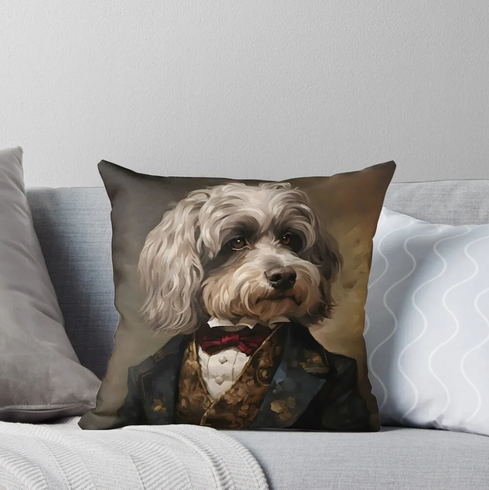 Dapper Doodle Portrait Art  Dog Victorian Dressed Animal   vintage dog in suit Cushion Cover Decorative throw Pillow