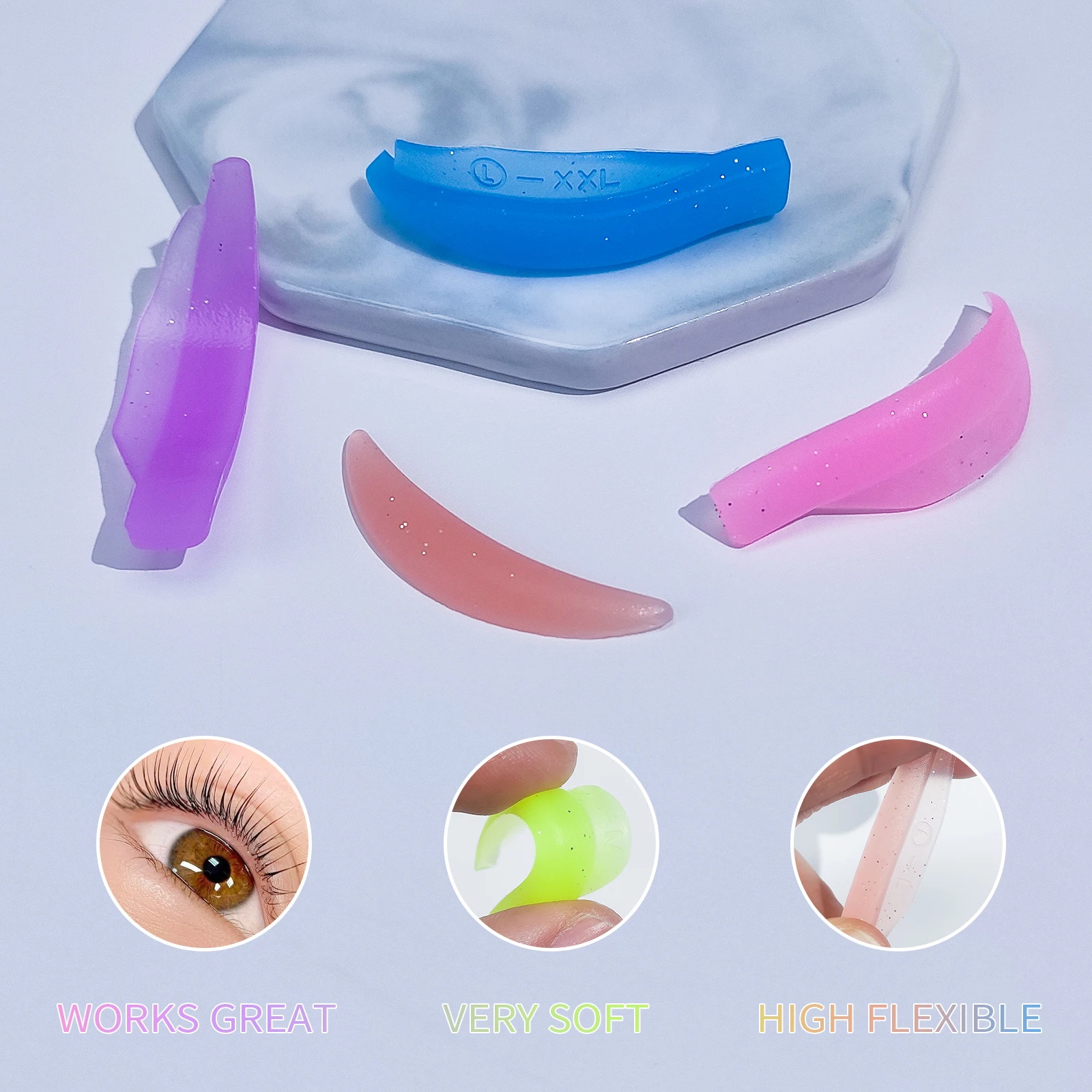 Libeauty 5 Paar L Curl Silikon-Wimperndauerwellenpads, klebrige Wimpernstangen, Schildheben, 3D-Wimpernzange, Zubehör, Make-up-Werkzeug