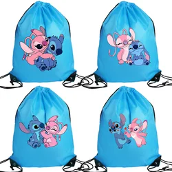 Stitch Disney Drawstring Bag Sports Waterproof Backpack Bundle Pocket Terylene Basketball Bags Cartoon Anime Kids Birthday Gift