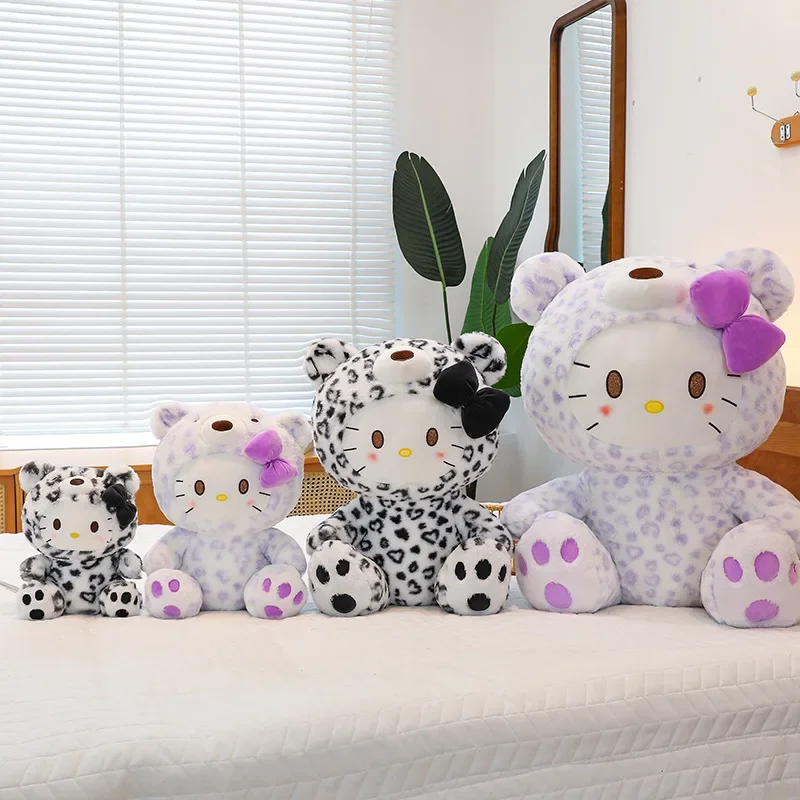 75cm Big Size Hello Kitty Plush Leopard Cat Anime Plush Stuffed Doll Transform Into A Polka Dot Cat Plushies Girls Birthday Gift