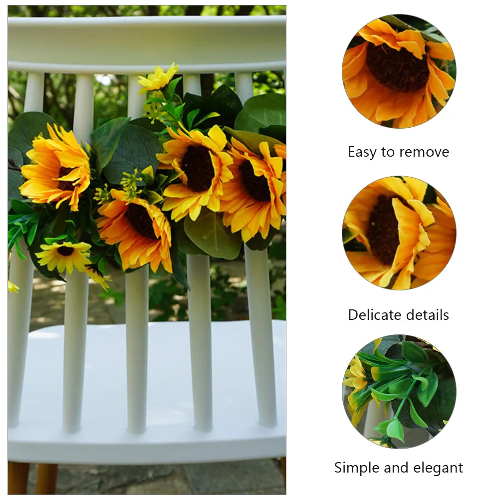

Artificial Sunflower Chair Back Decor Rustic Lovely Adornment Banquet Faux Flowers European Style Simple Elegant Easy Decoration