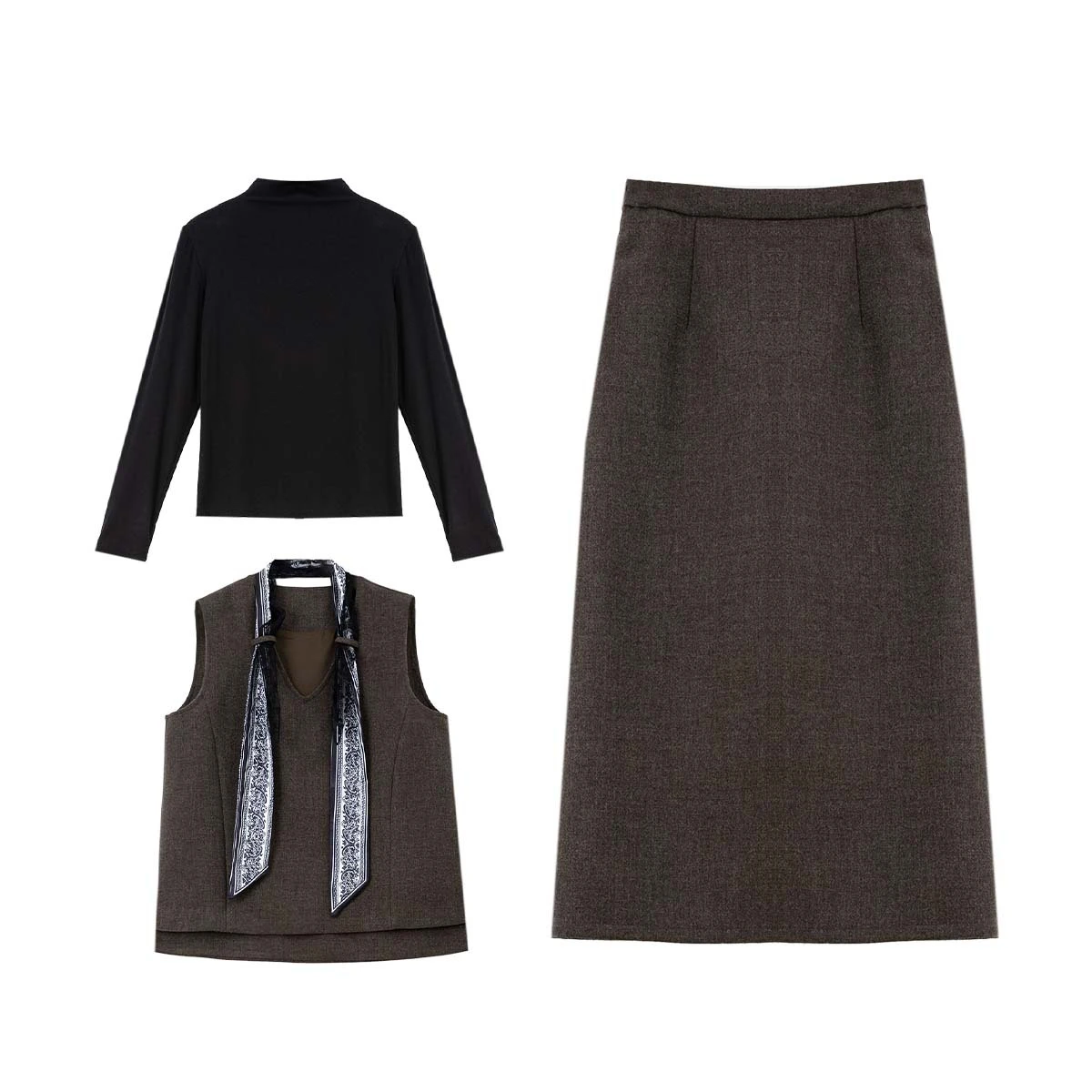 VIMLY ensemble de costume pour femmes déplacements hiver 2025 couche de Base solide col en V gilet jupes longues décontracté dames vêtements 3 pièces ensembles 30528