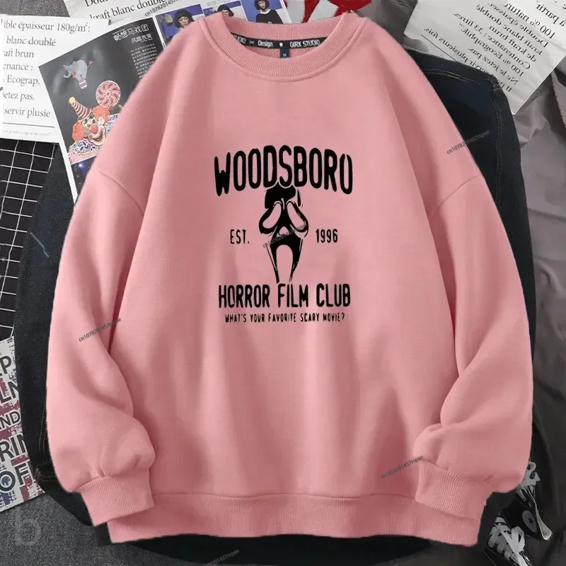 2024 Woodsboro Horror Club Sweatshirt Halloween Scream-Ghost Hoodie Ghost Sweatshirt Harajuku Long Sleeve Pullover Women