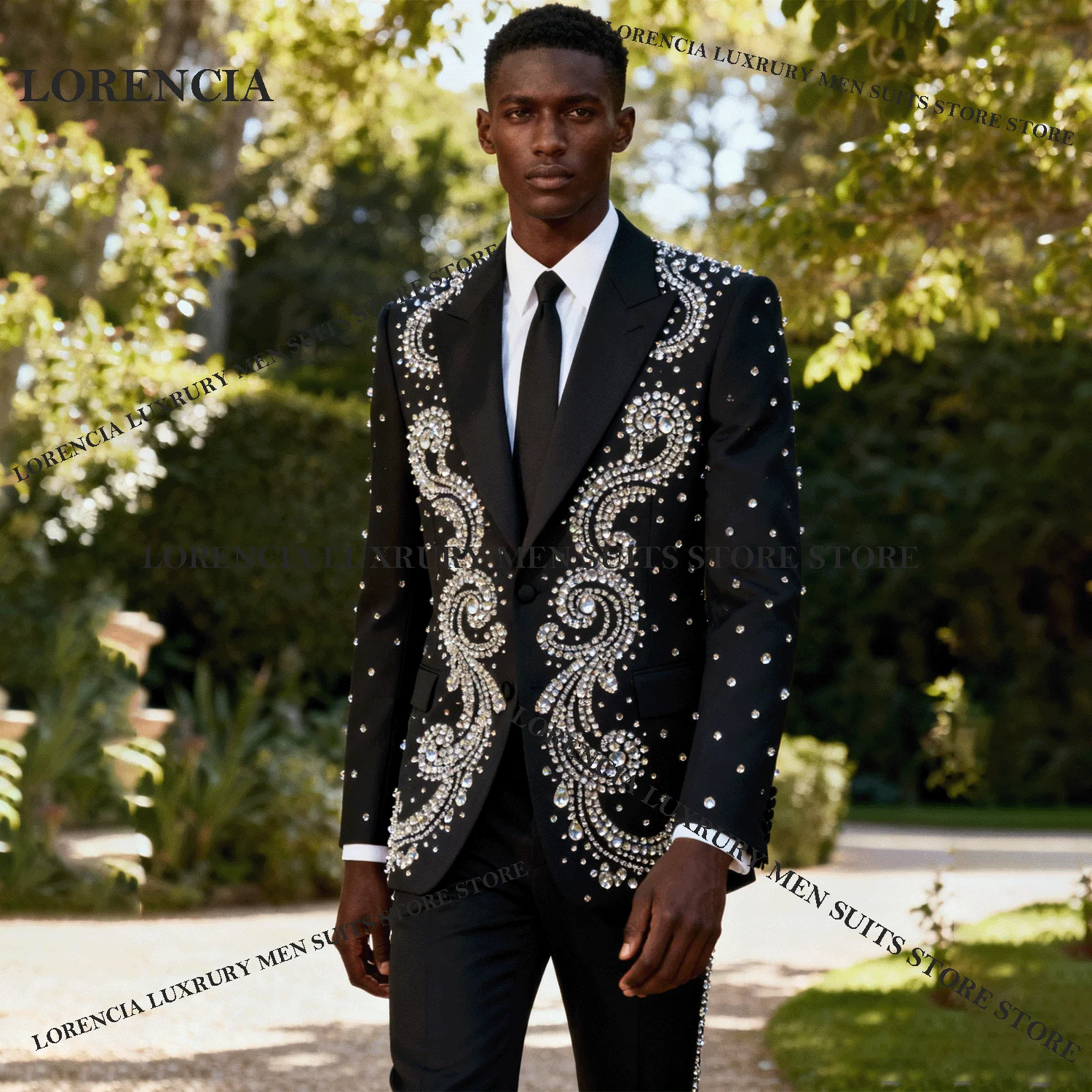 

Customized Diamond Design Luxury Men Suits Fashion Wedding Tuxedos Slim Exquisite Ropa hombre 3 Pieces Sets Groom Male Blazers