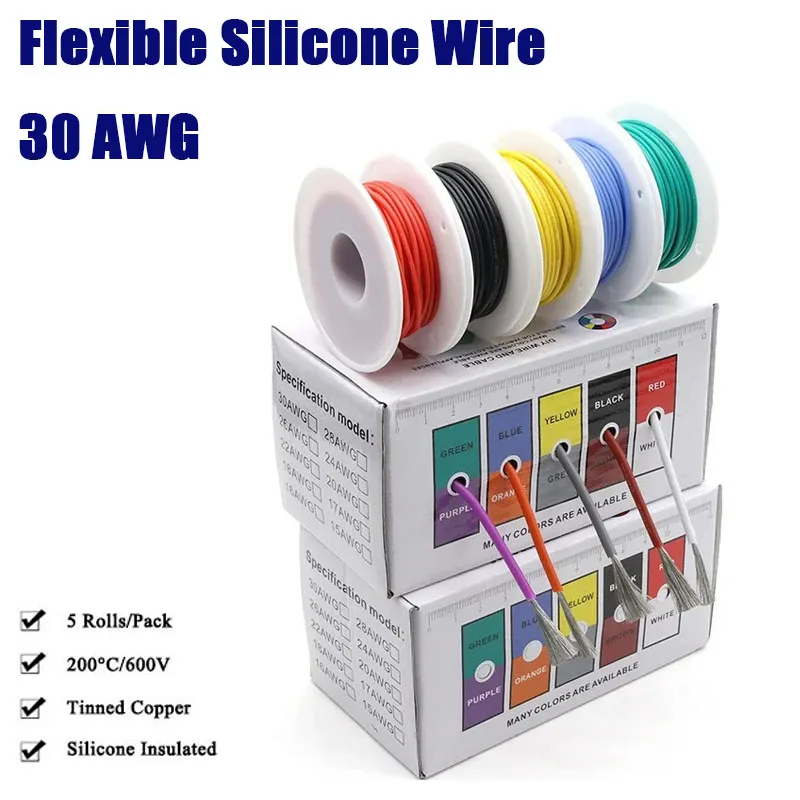 

AWG 30 Heat Resistant Flexible Silicone Wire Stranded Electrical Tinned Copper Cable DIY Mix Kit Copper Wires