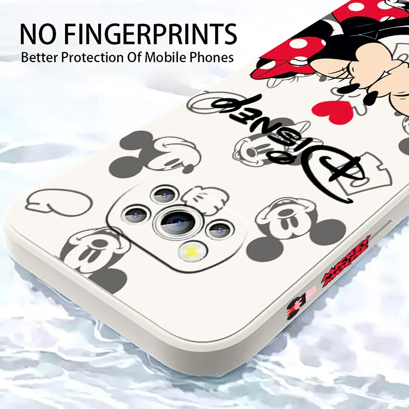 Disney Minnie Mickey Pink Liquid Left Rope For Xiaomi Mi Poco X5 X4 X3 M6 M5 M5S M4 M3 F5 F4 F3 C55 C40 Pro 5G TPU Phone Case