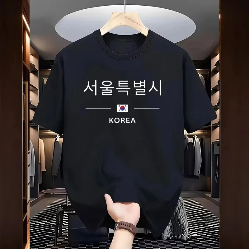 Seoul Korea City Print Short Sleeve T-Shirt Men 100% Cotton O-Neck Summer Casual Fashion Tee Top Streetwear Apparel