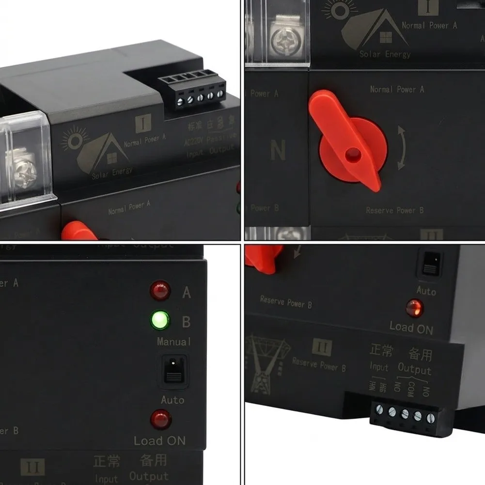 2P Configuration Power Switch Automatic Transfer Switch Black Flame Retardant Material PC-grade Isolation Manual Automatic Mode