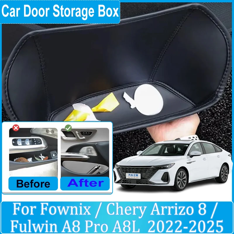 Car Door Storage Box For Fownix Chery Arrizo 8 Accessories 2025 Fulwin A8 Pro A8L 2022 2023 2024 Auto Door Slot Storage Covers