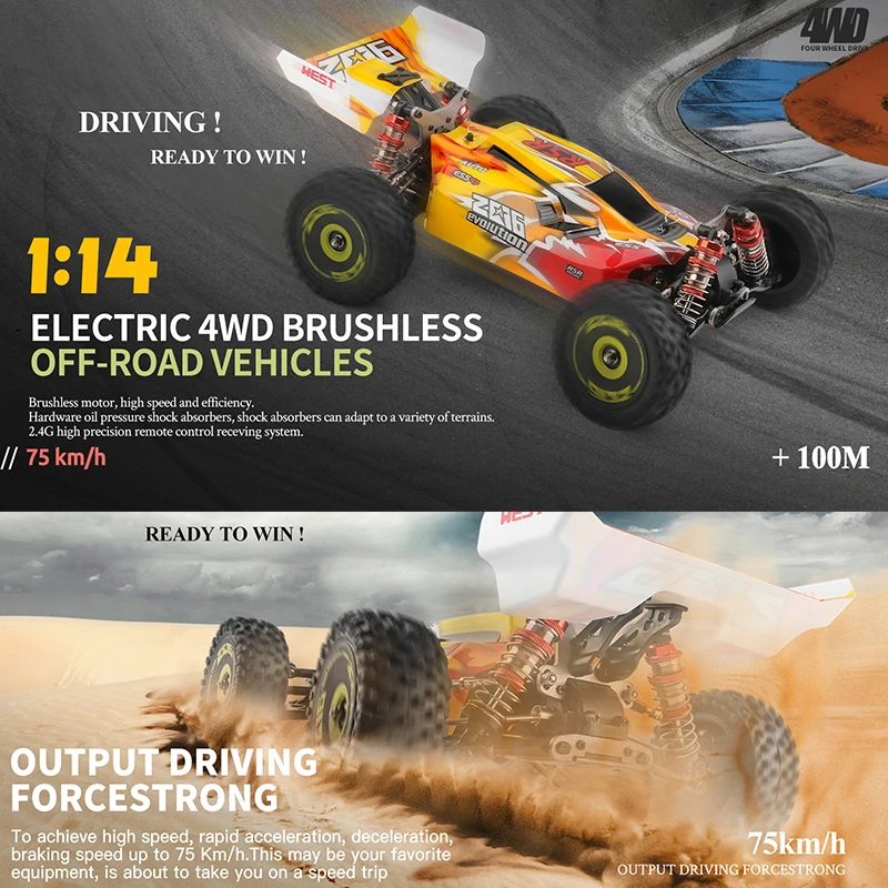 WLtoys 144010 And 144001 RC Cars 2.4G 4WD Remote Control Car 75 KM/H High Speed Metal Chassis Electric Racing for Children Gift