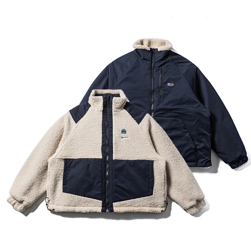 

Winter Double Side Wearable Wool Jacket Men Streetwear Fashion Loose Casual Warm Thick Parka Cargo Jacket Cityboy Coat Outerwear