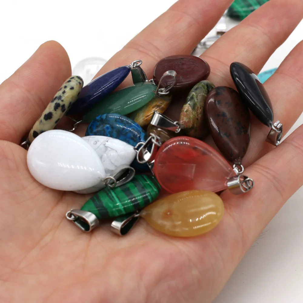 1pc Natural Drop Shape Stone Pendant Crystal Rose Quartz Agate Yellow Jade Opal Malachite Charms for Jewelry Making DIY Decor