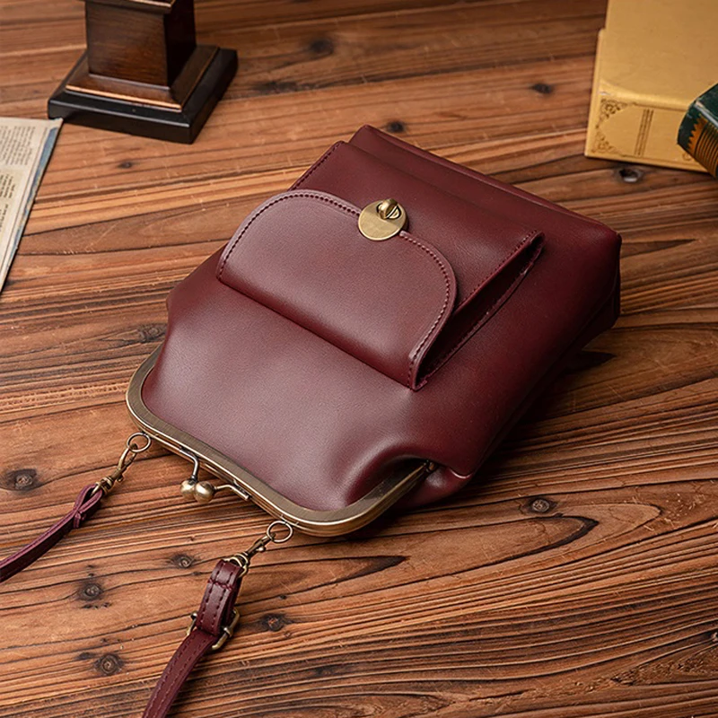 Women Handbags Retro Kiss Lock Shoulder Bags PU Leather Brand Design Lady Vintage Leather Messenger Bag Female Clip Bags