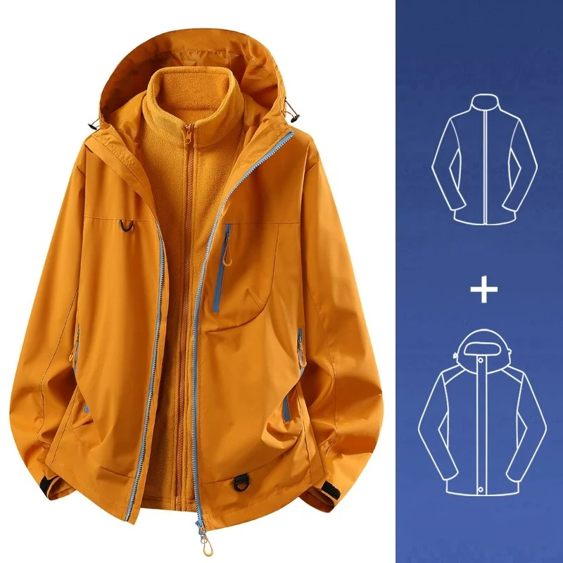 Mountain style assault suit three in one men's jacket, women's spring and autumn trendy brand outdoor hiking casual waterproof j