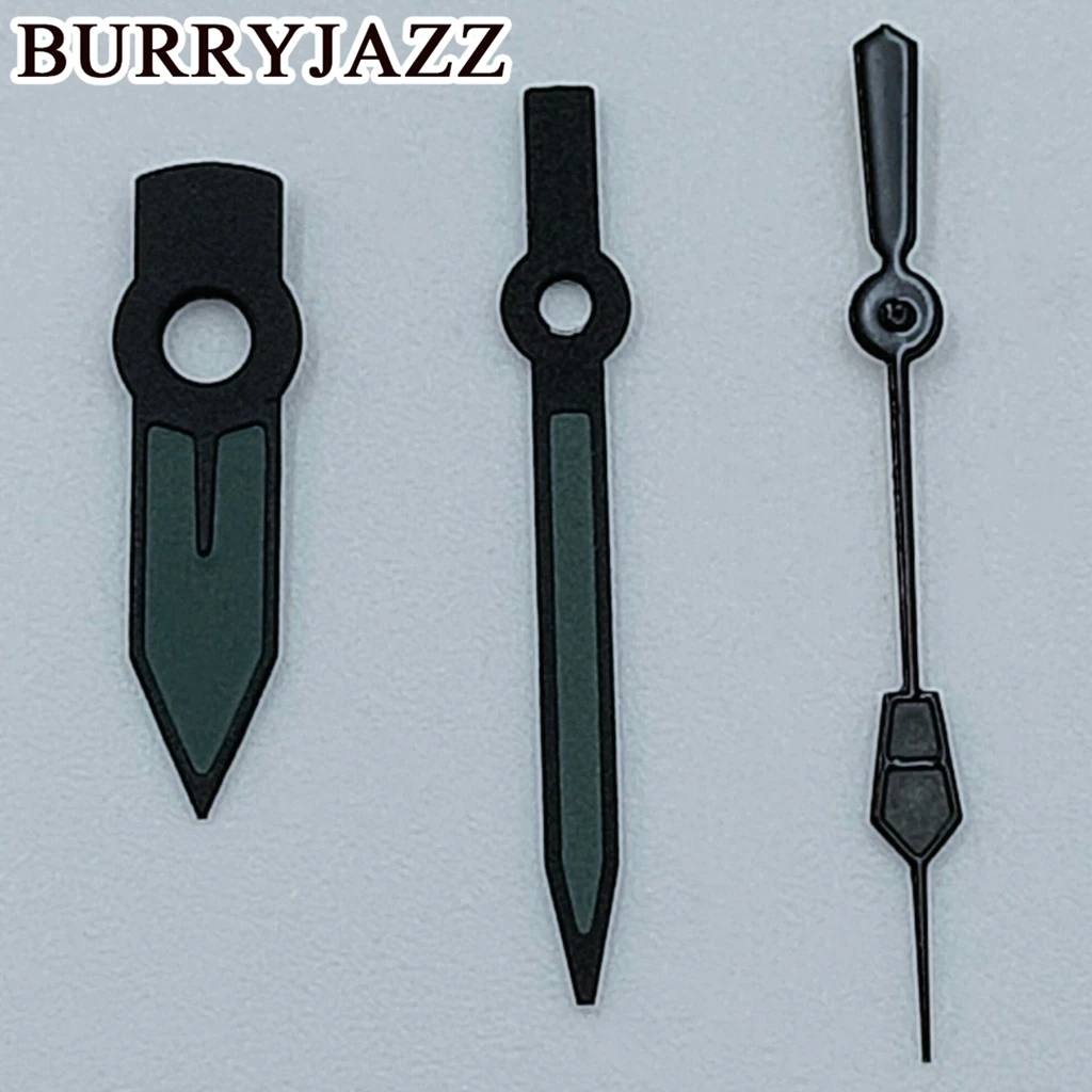 BURRYJAZZ NH35 NH36 NH38 7S26 7S36 4R35 4R36 Wskazówki zegarka Czarne szare wskazówki Zielone świecące akcesoria do zegarków Wskaźnik