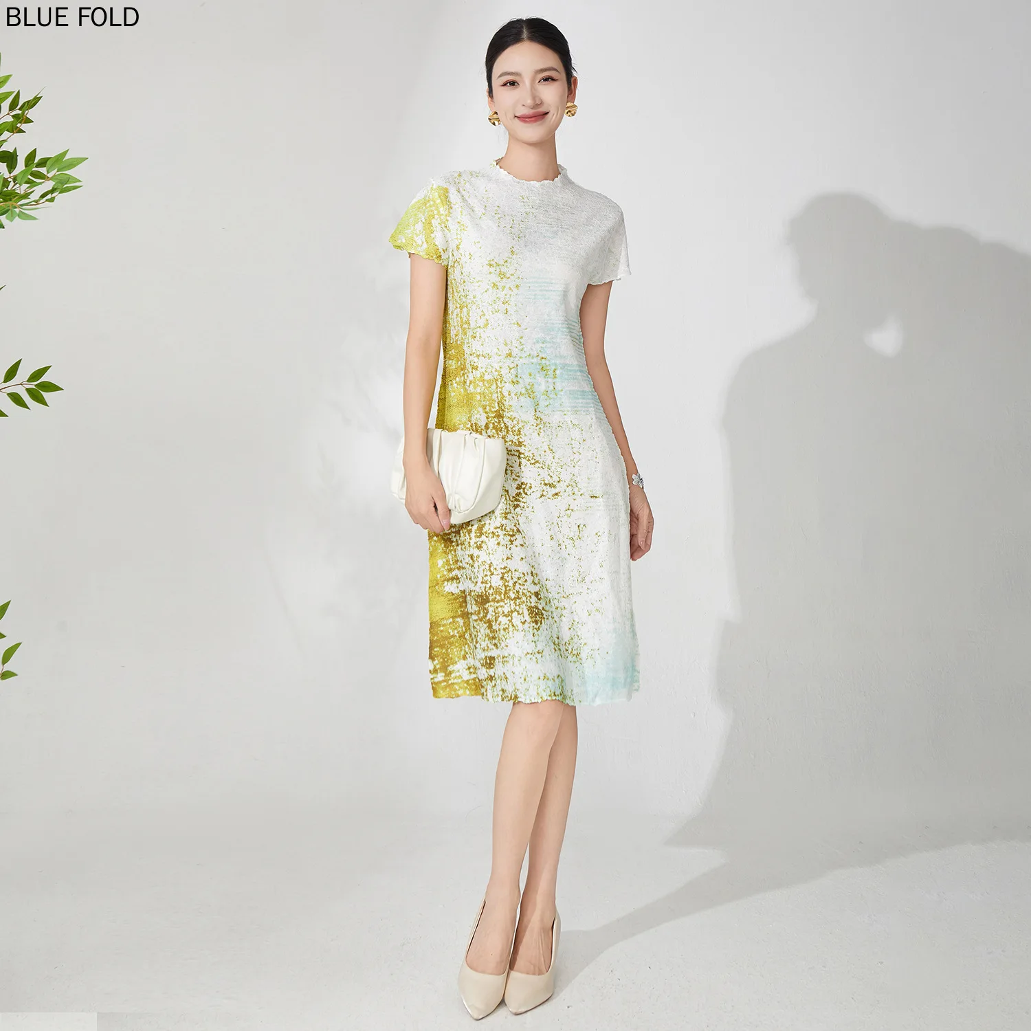 

New Chinese-style Dress Women Summer High-end Retro Printed A-line Dress Loose and Slim-fitting Elegant Temperament MIYAKE PLEAT