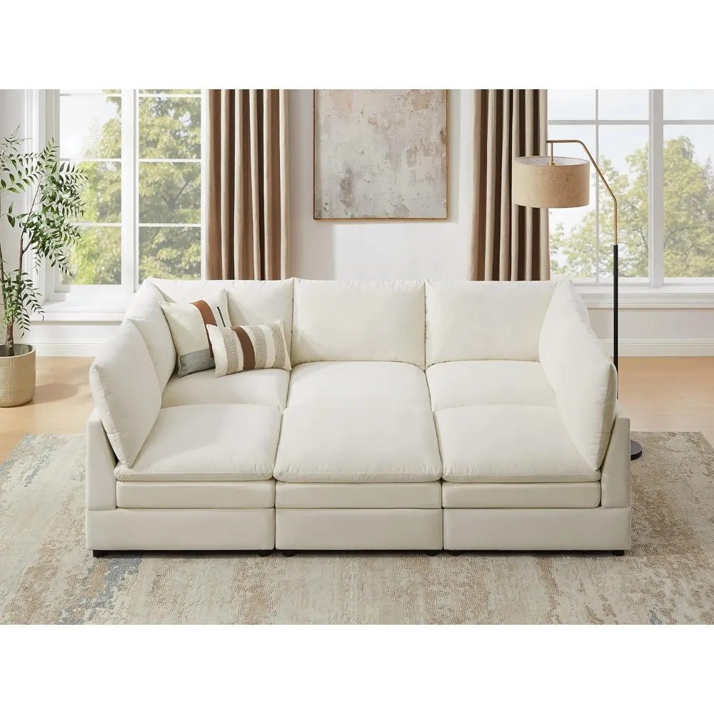 

98" Cloud Modular Sectional Sofa Couches for Living Room, Oversized Modern Sleeper Sofa with Deep Seat.Ivory White