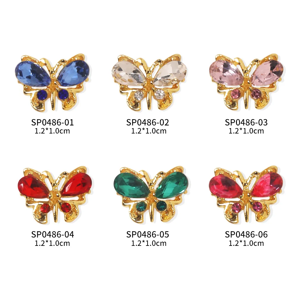 

New Multicolour Metal Butterfly Nail Accessories Luxury Sweet 3D Alloy Inlaid Diamond Rhinestone Nail Art Decoration Charms